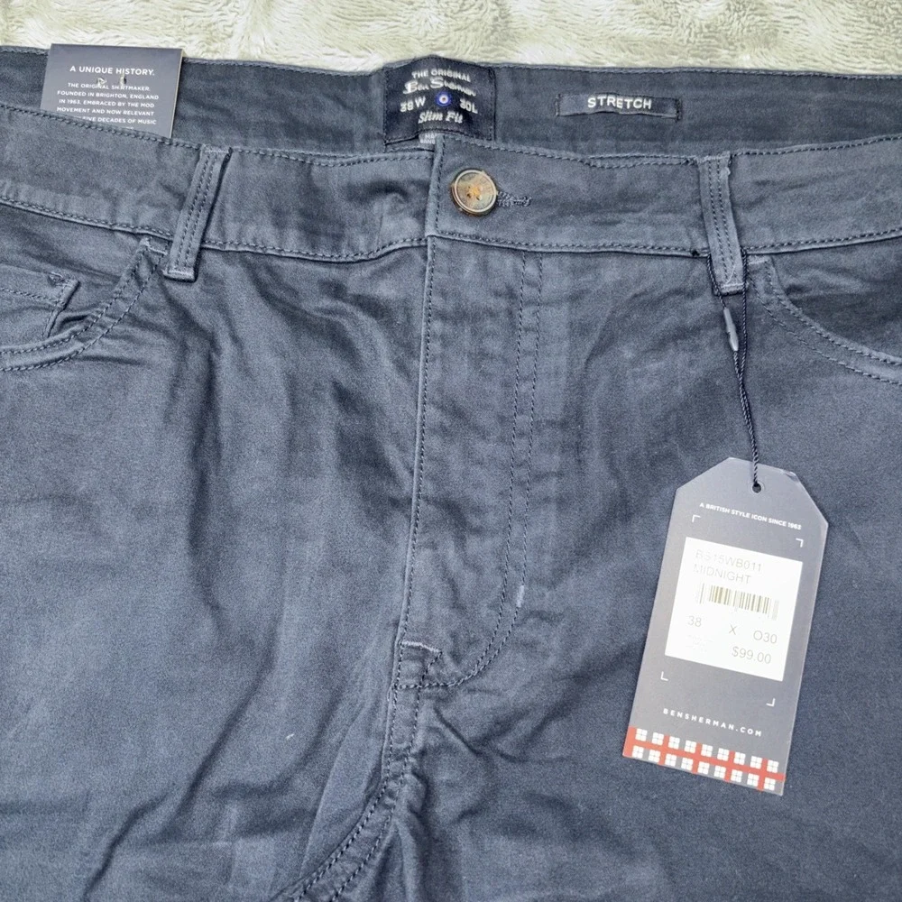 Ben Sherman Pants Mens‎ 38x30 Jeans Midnight Slim Fit Stretch Chino NWT